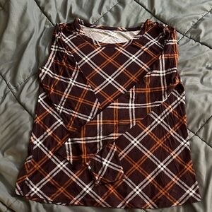 Stylish Plaid Long Sleeve Top - Maroon and Deep Orange